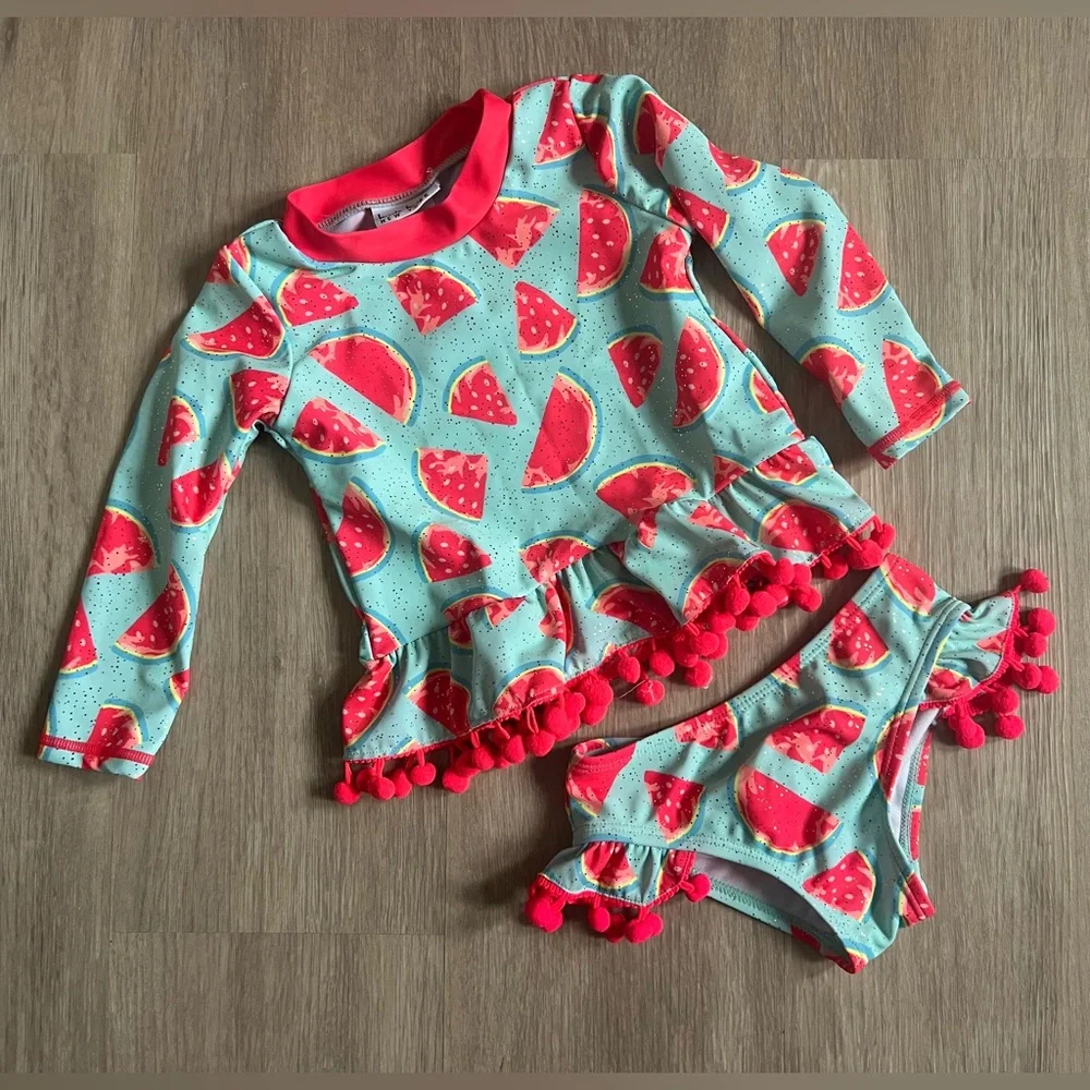 Nicole Miller Girl Swim Rashguard Set - Watermelon and Red 18 month Pom Pom